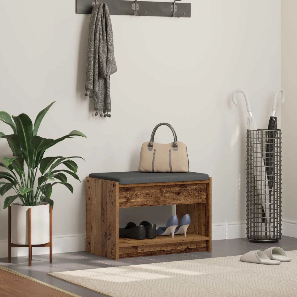 Panca per ingresso con cuscino Legno vecchio 63 x 38 x 45 cm