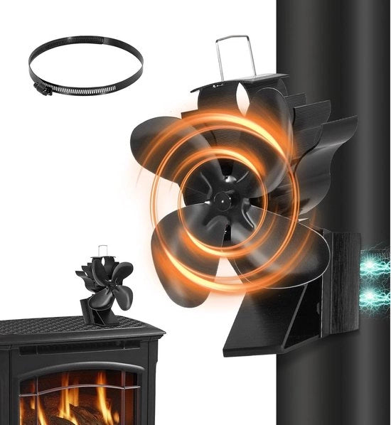 Ventilatore per camino a magneti - alimentato da calore - condotto fissa - ventilatore camino silenzioso - camino aperto / camino a legna - camino a gas / legna