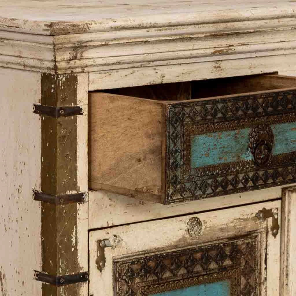 Credenza artigianale in legno bianco, 90x40x90h cm