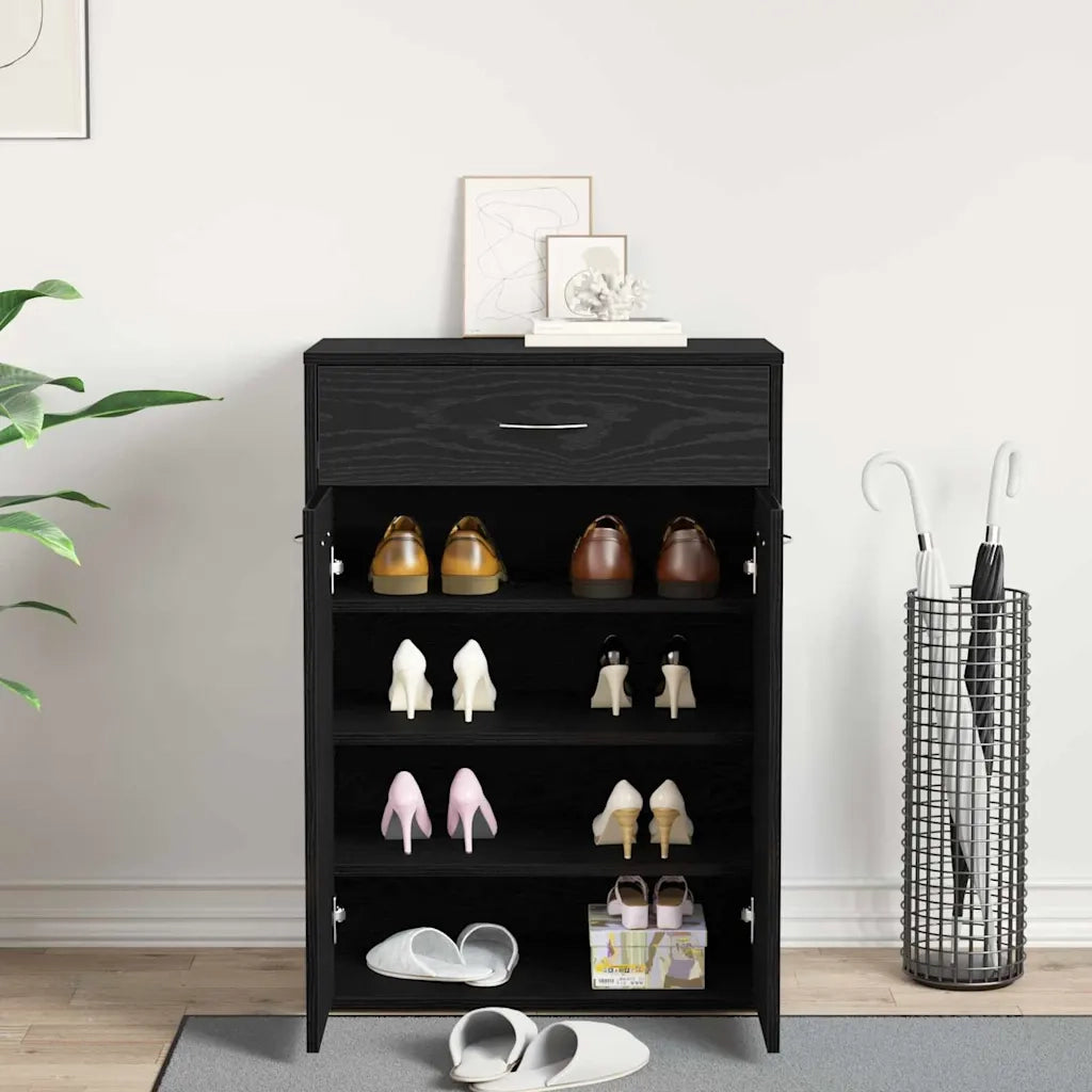 Scarpiera | Mobile per scarpe Rovere Nero 60 x 35 x 84 cm Legno multistrato