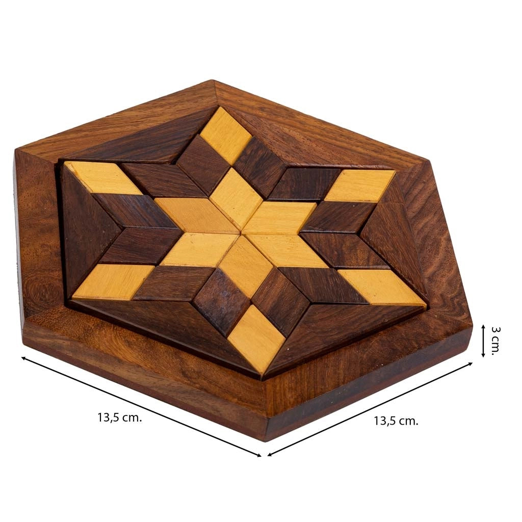 Puzzle esagonale in legno marrone 13,5x13,5x3h