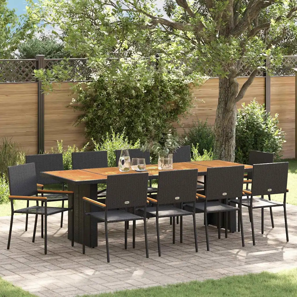 Set da Pranzo per Giardino 11 pcs Nero polyrattan 3365422