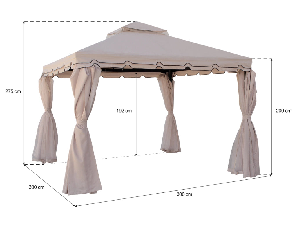 Gazebo da giardino 3×3 con zanzariera - Santiago - Colore: Ecrù - GA13SAPAC-3.3