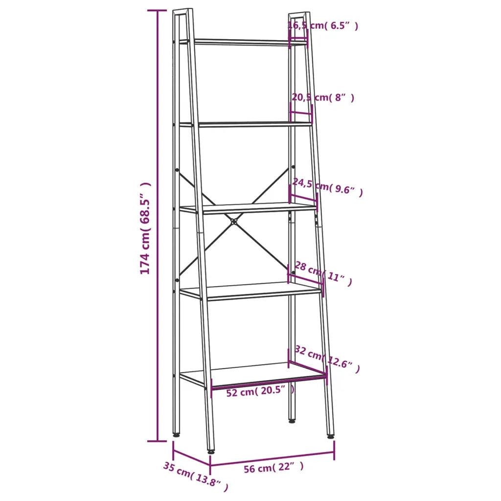 Scaffale Autoportante 5 Ripiani Marrone Chiaro Nero 56x35x174cm cod mxl 47659