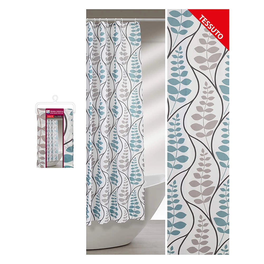 Tenda Doccia da Bagno con Ganci Gocce Colorate Azzurro Grigio Formato: 180 x 200 cm