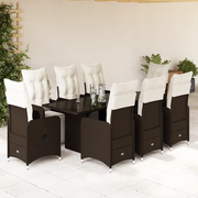 vidaXL Set Bistrò da Giardino 9 pz con Cuscini in Polyrattan Marrone