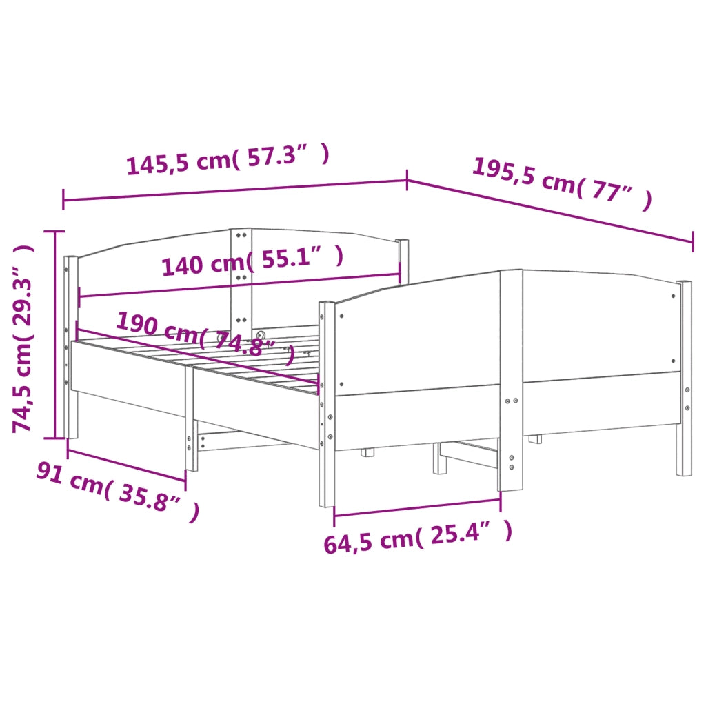 Letto senza Materasso 140x190 cm in Legno Massello di Pino 3216179