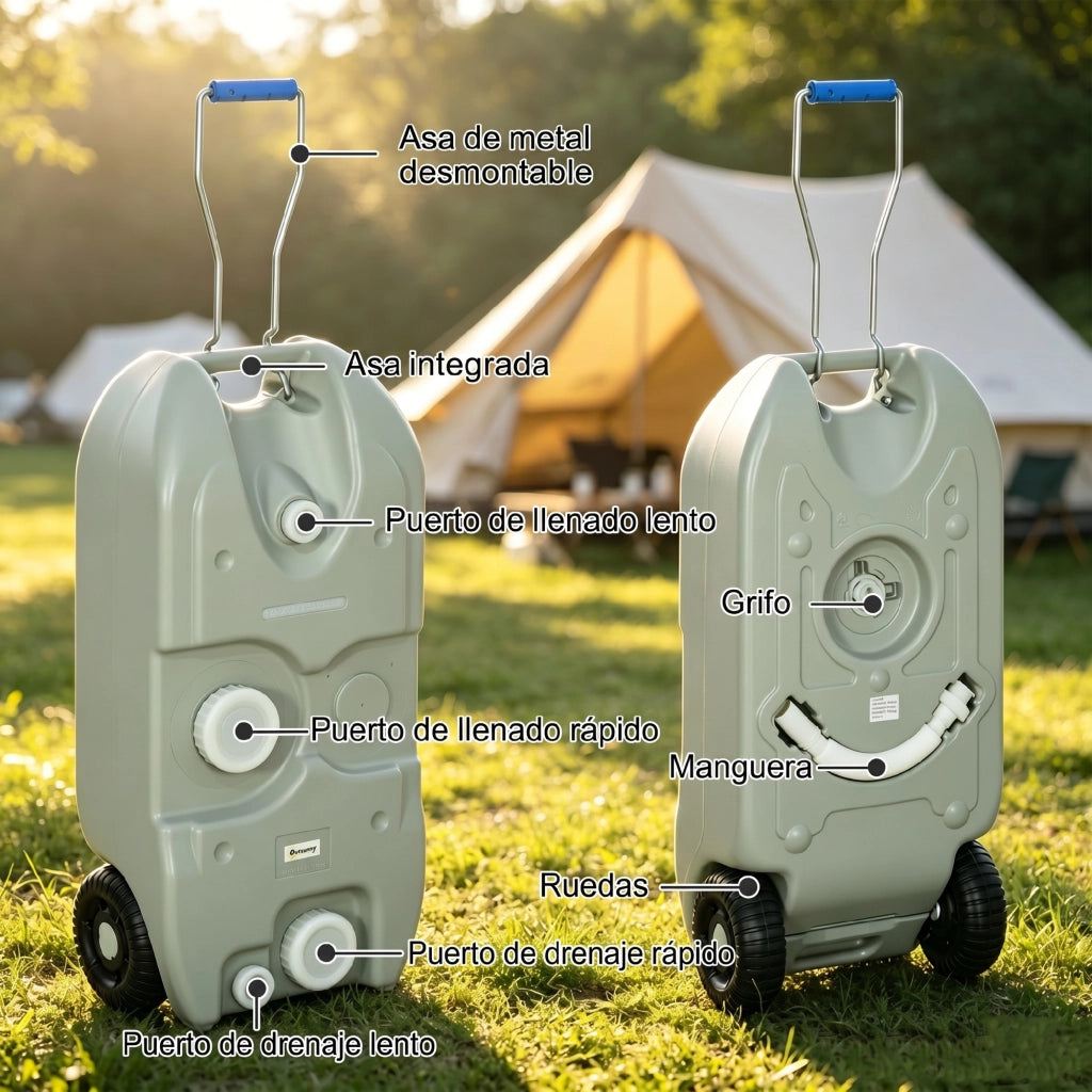 Tanica Portatile Acqua 40 Litri con Ruote e Rubinetto ¨C zephmum ¨C Grigio 37x23x80 cm