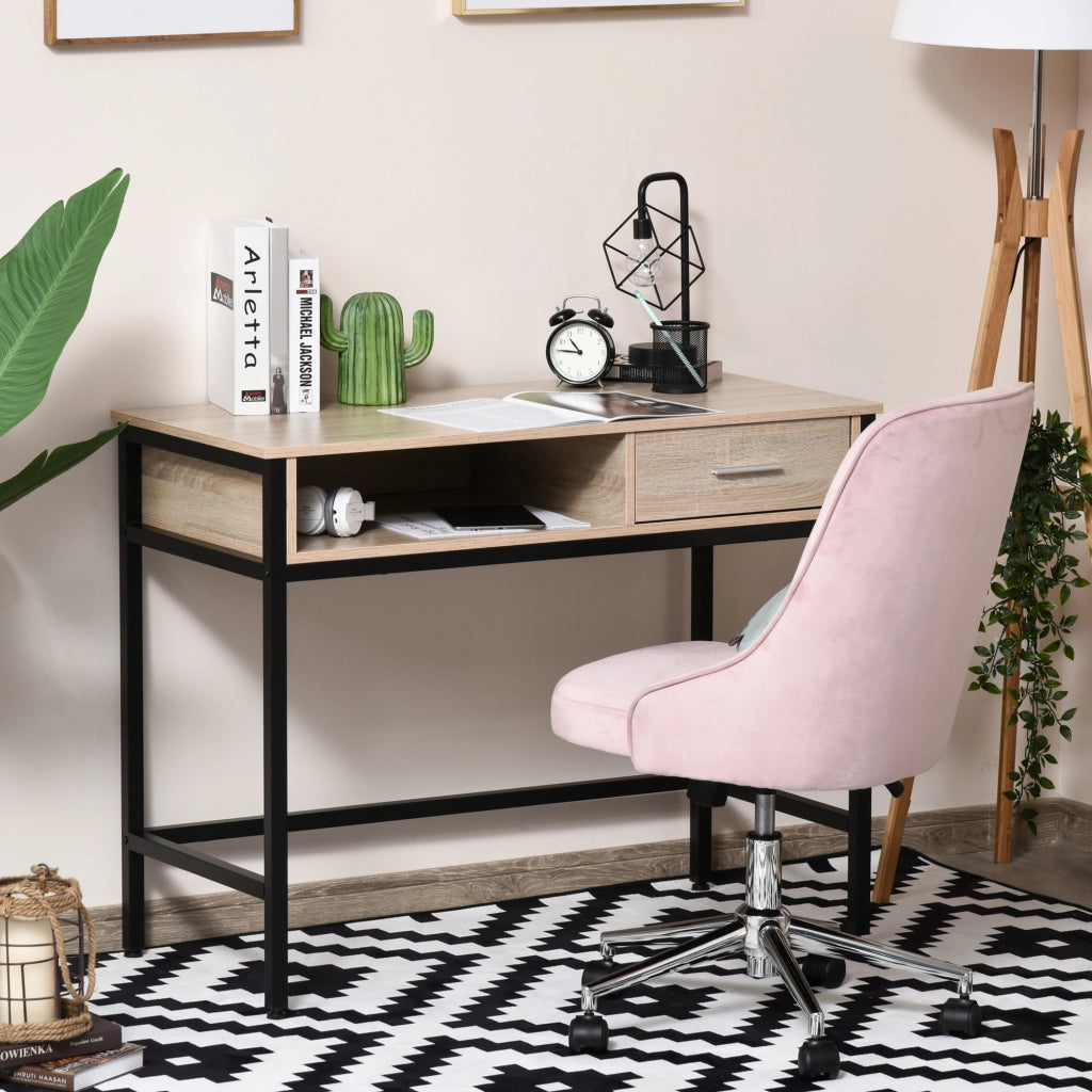Scrivania industriale con cassetto ¨C Xylo ¨C metallo nero e piano in rovere chiaro