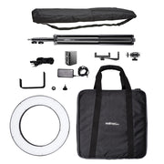 Ring light a LED 380 Bi-Color dimmerabile 23W, Luce ad anello con treppiedi fotografico e batteria, per foto e video, incl. accessori