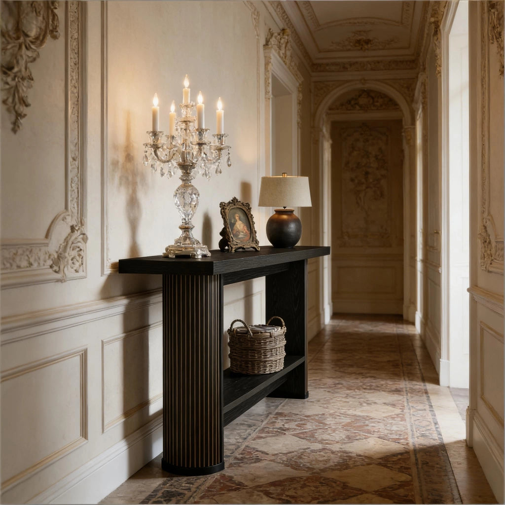 Consolle sottile in legno dal design moderno per ingresso e soggiorno, nera, struttura robusta, facile da montare