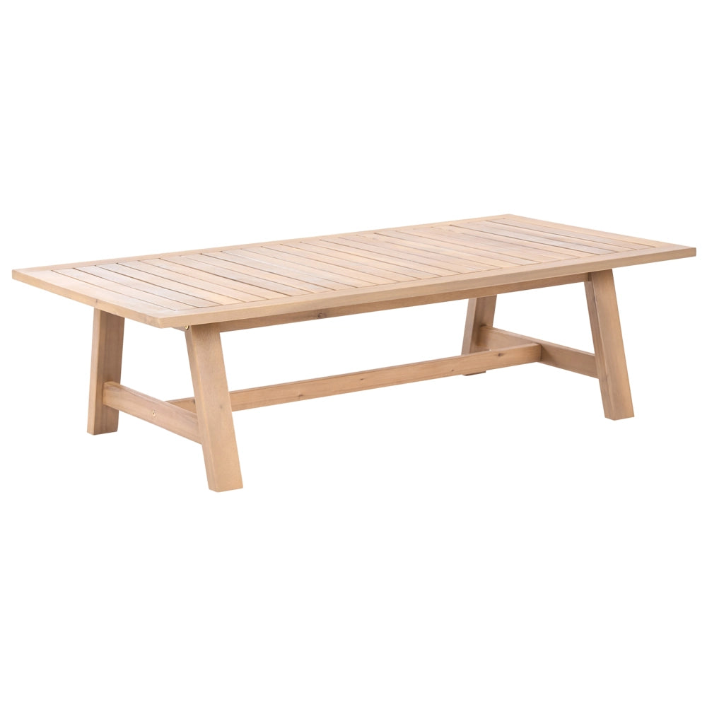 Tavolino da giardino in legno di acacia chiaro 128 x 69 cm, per esterni, design rustico, per terrazza o balcone