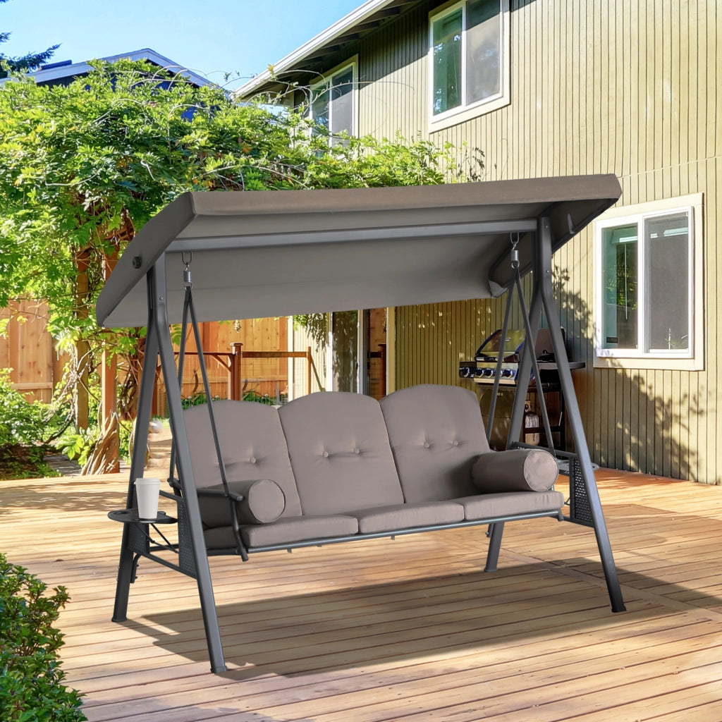 Amaca da Giardino 3 Posti con Cuscini e Tetto Regolabile ¨C zephmum ¨C Beige Polyester