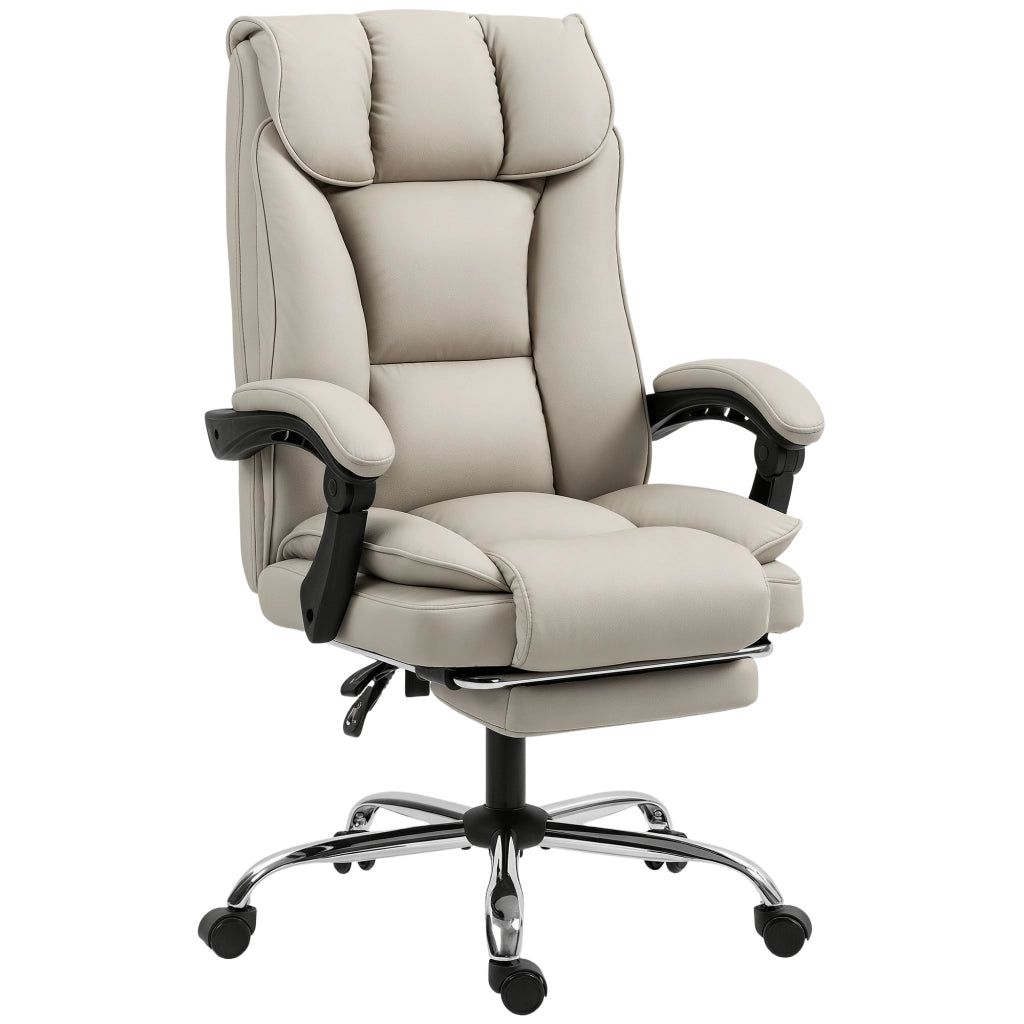 Sedia da Ufficio con Schienale Reclinabile e Poggiapiedi ¨C Minimal ¨C Imbottita in Similpelle, Colore Caqui