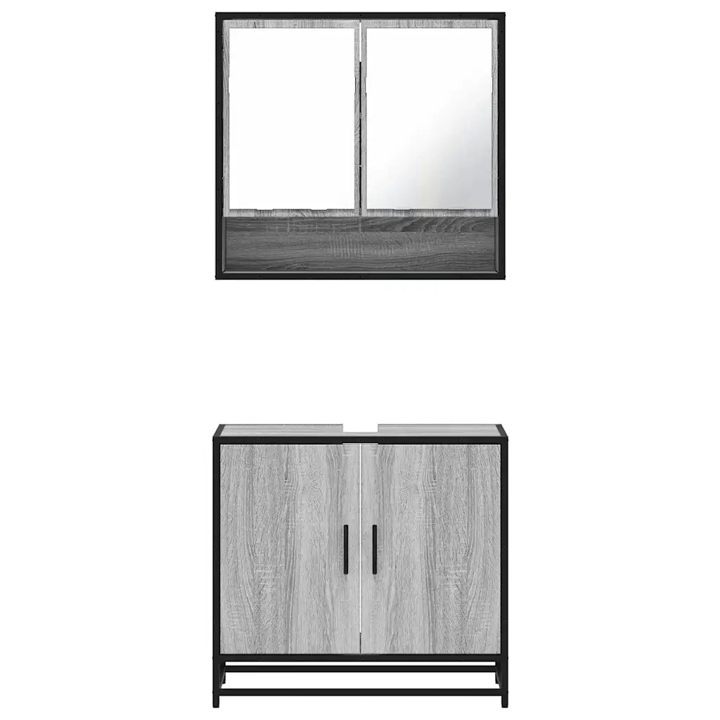 Set Mobili da Bagno | Armadio da bagno 2 pz Grigio Sonoma in Legno Multistrato