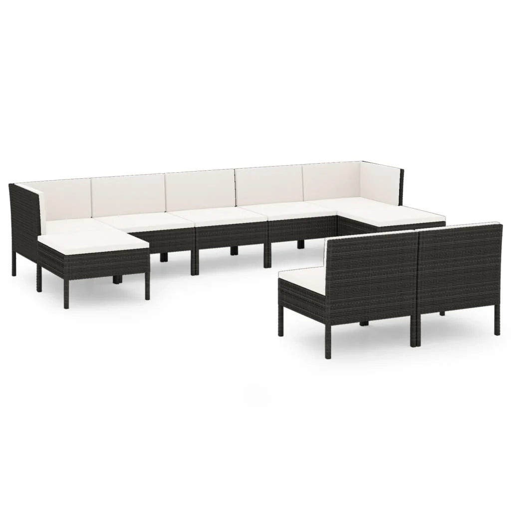 Set di mobili da giardino in polyrattan 9 pezzi con cuscini nero 02_0018146