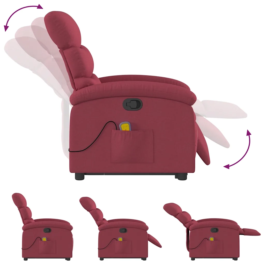 Divano Sedia-Poltrona Alzapersona Massaggio Reclinabile Rosso Vino Tessuto 880380