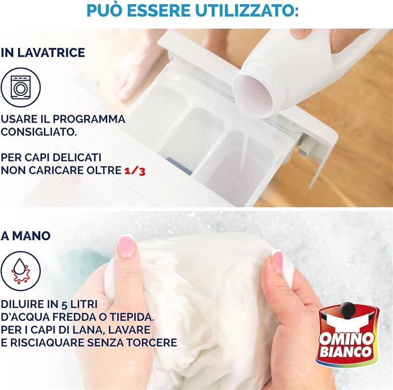 OMINO BIANCO DETERSIVO BIVALENTE LIQUIDO LAVAGGIO A MANO E IN LAVATRICE ESSENZA MUSCHIO BIANCO 1000 ML