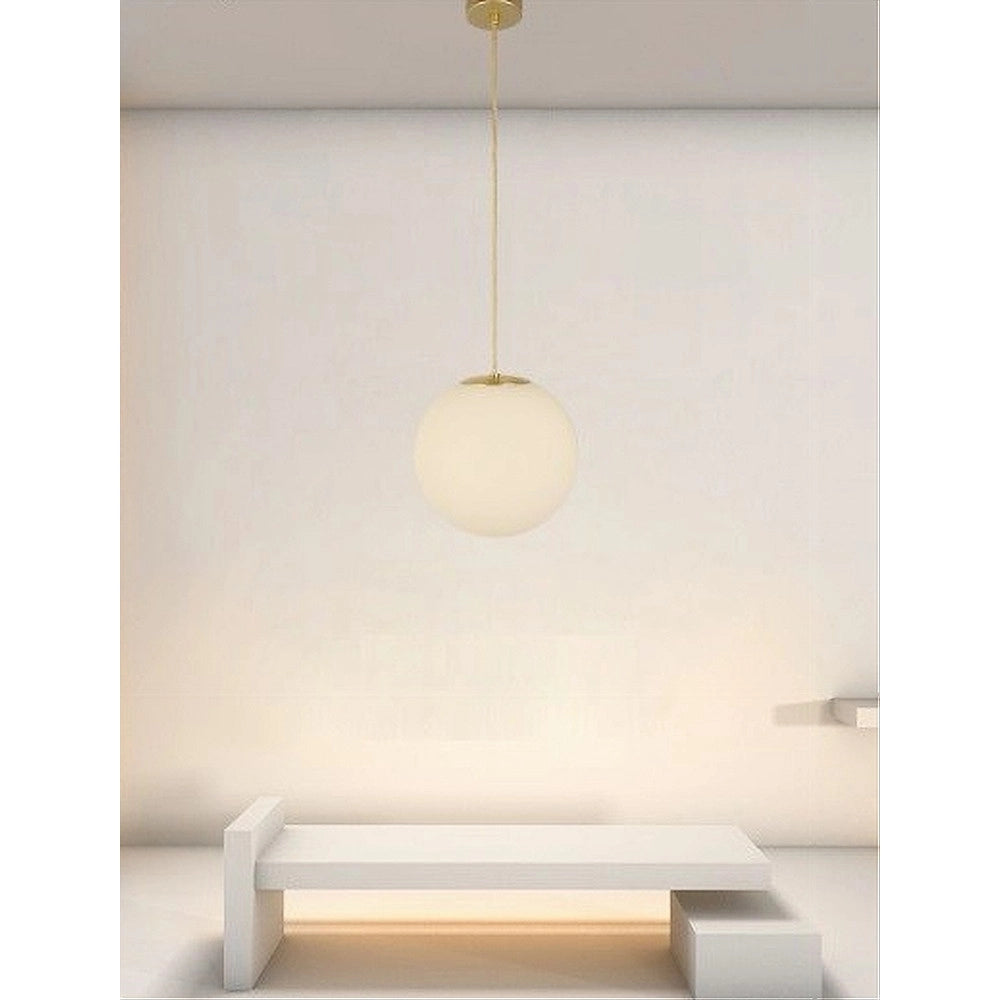 Trade Shop - Lampadario A Sospensione Oro Con Sfera Vetro Bianco Attacco E27 Moderno Minimal 33504 -