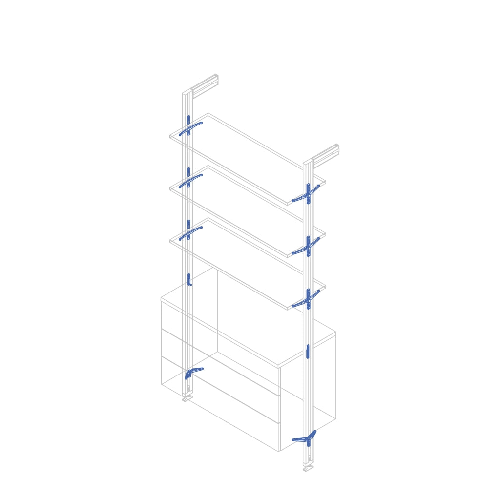 Emuca Kit di 3 set di supporti per mensole in legno e 1 set di supporti per moduli, Zamak, grigio pietra