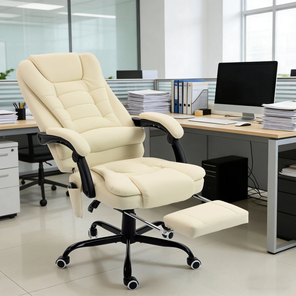 Poltrona massaggiante da ufficio ¨C zephmum ¨C regolabile in altezza, schienale reclinabile, telecomando, beige