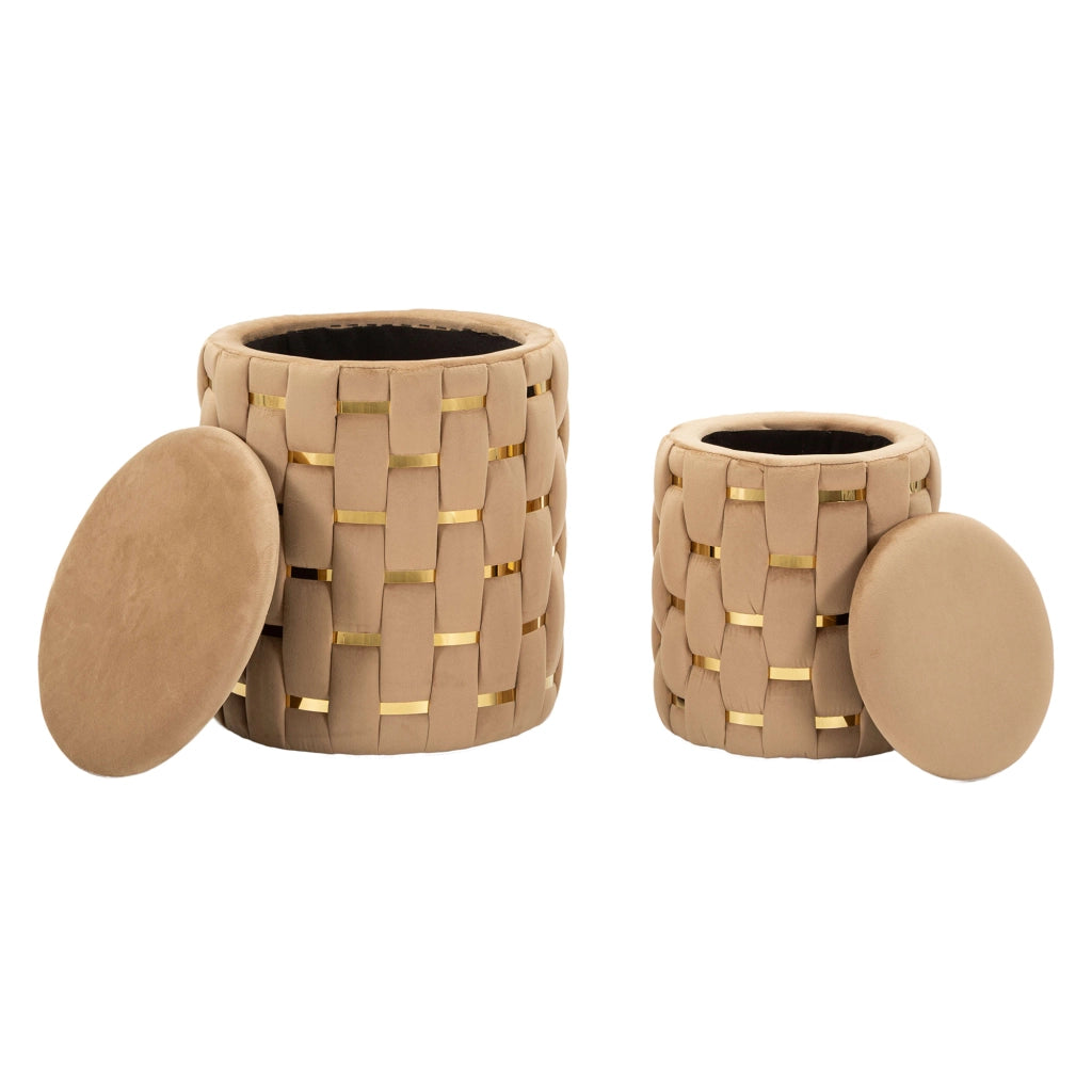 Kasane, Pouf Contenitore set da 2, 37x37x42h cm Rosa