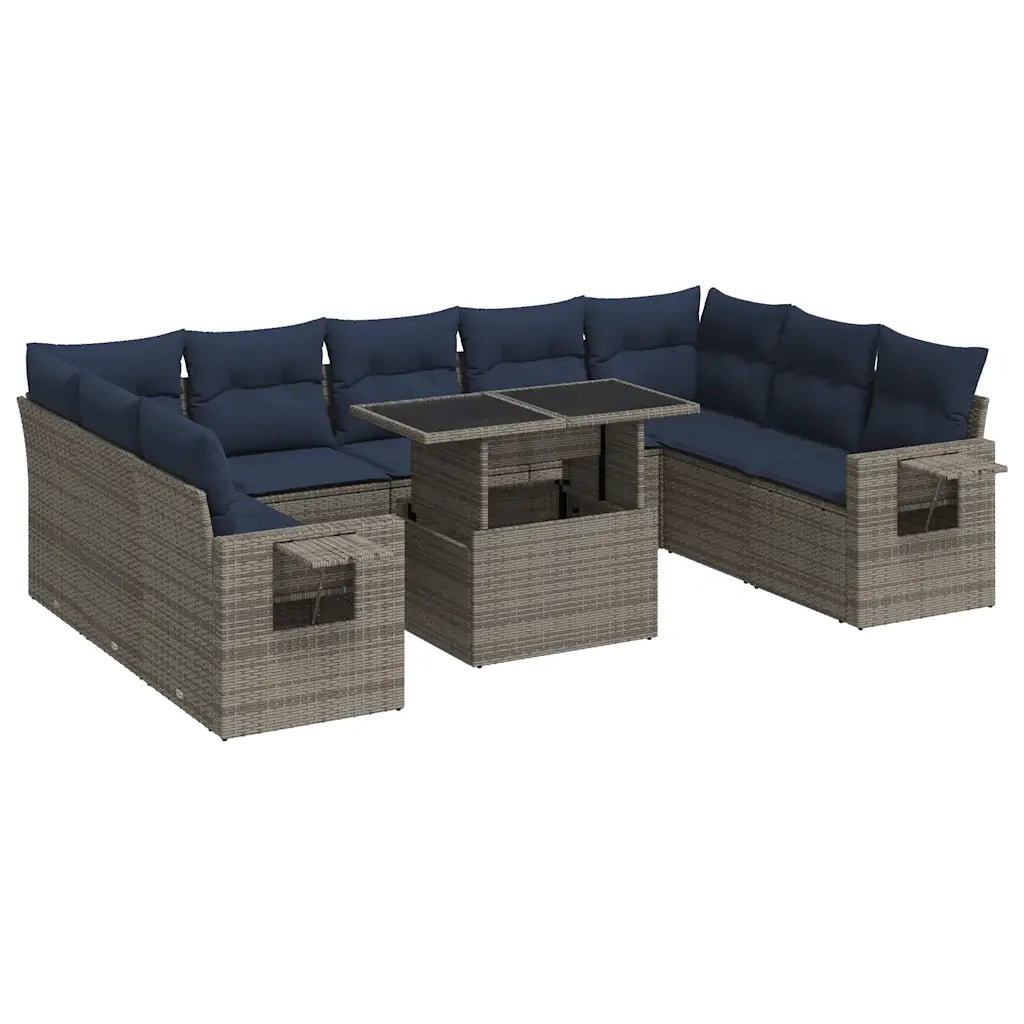 Divano Giardino 10 pz con Cuscini Grigio in Polyrattan Acacia 3326542