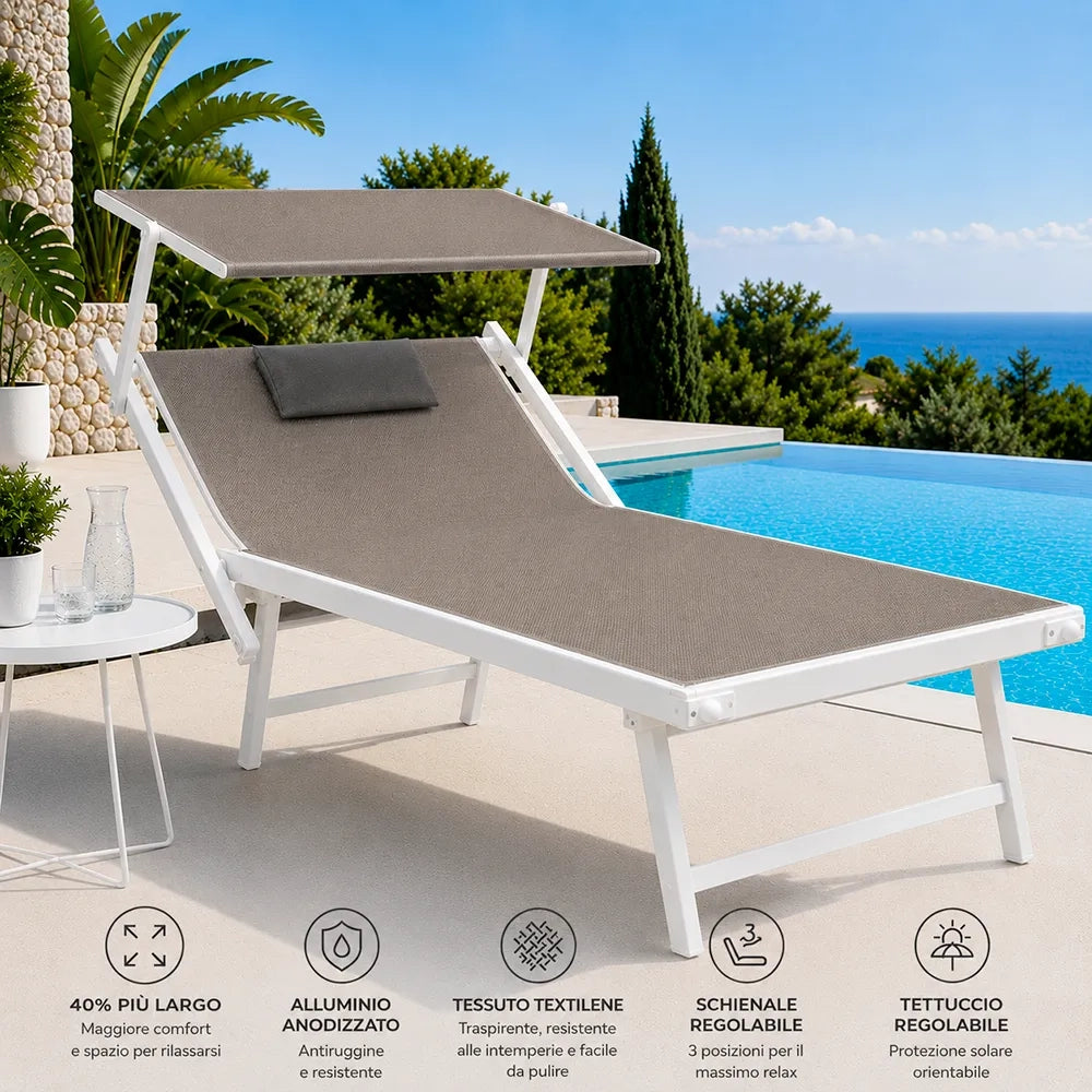 Lettino Mare L-Mediterraneo PLUS - Tortora/Bianco