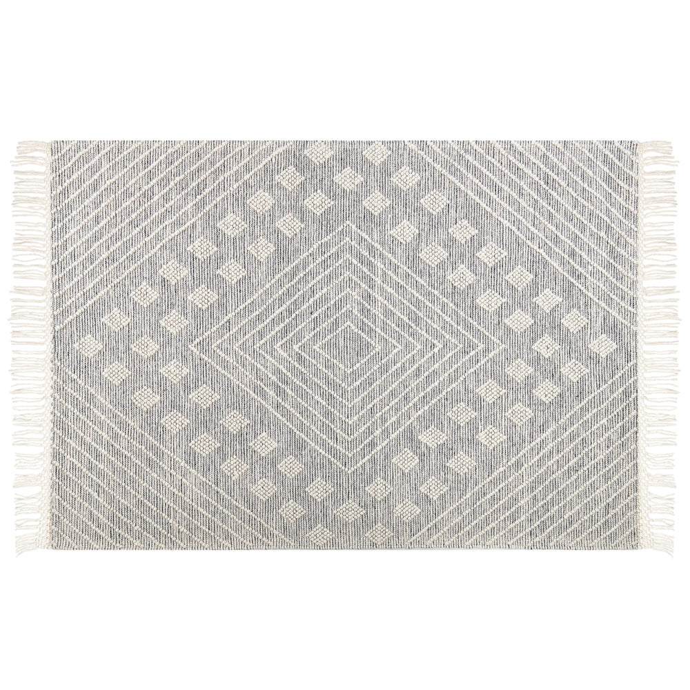 Tappeto bianco e grigio in lana 160 x 230 cm intrecciato a mano con motivi geometrici in stile scandinavo Soggiorno Camera da letto
