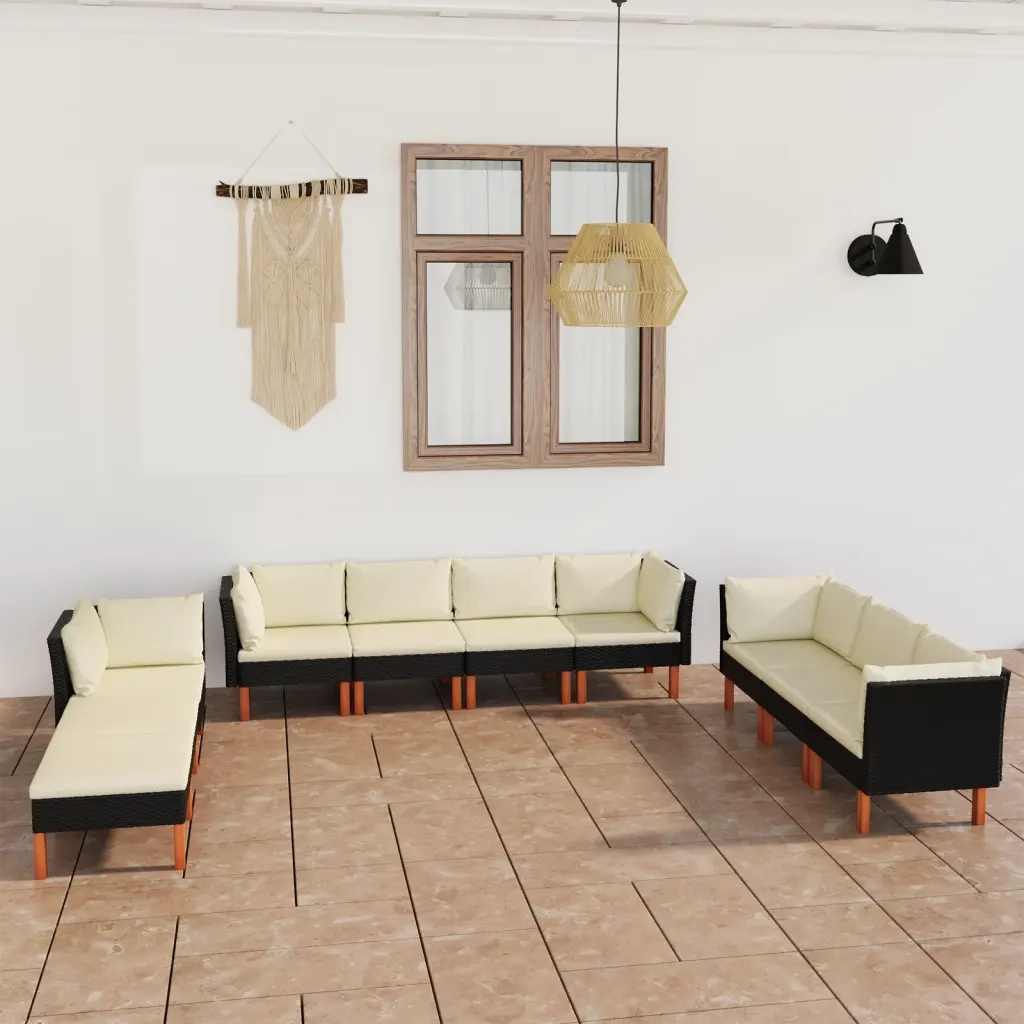 Set Divani da Giardino 10 pz con Cuscini in Polyrattan Nero cod mxl 36235