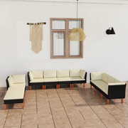 Set Divani da Giardino 10 pz con Cuscini in Polyrattan Nero cod mxl 36235