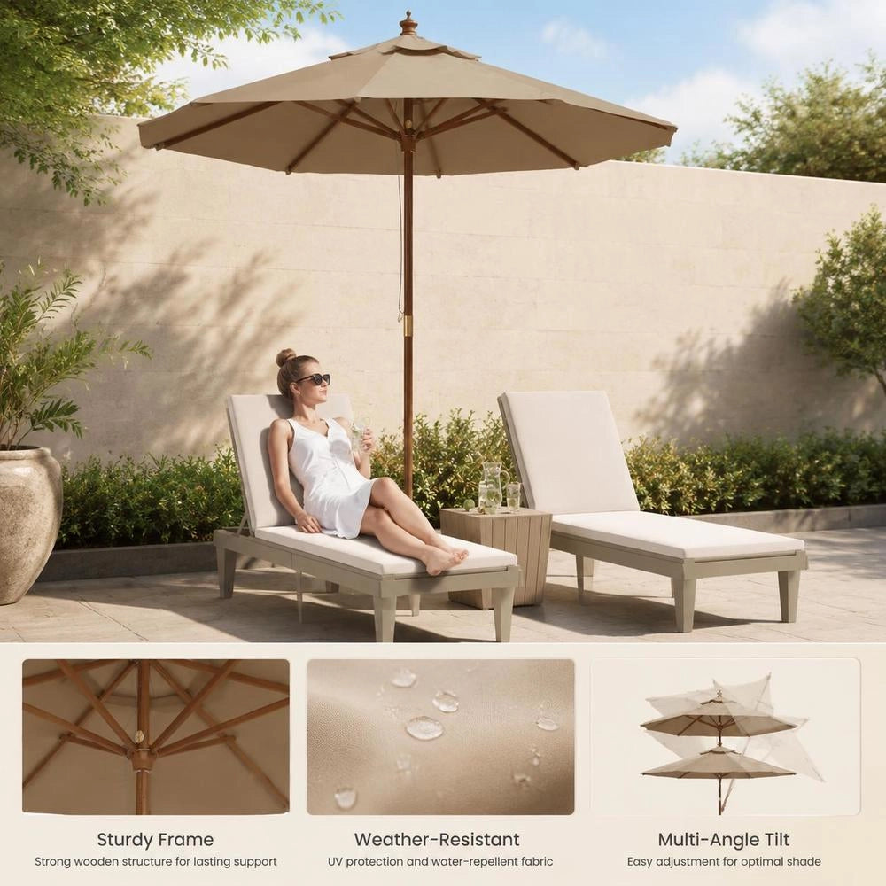 Parasol With Wooden Pole, Taupe, 196x231 Cm