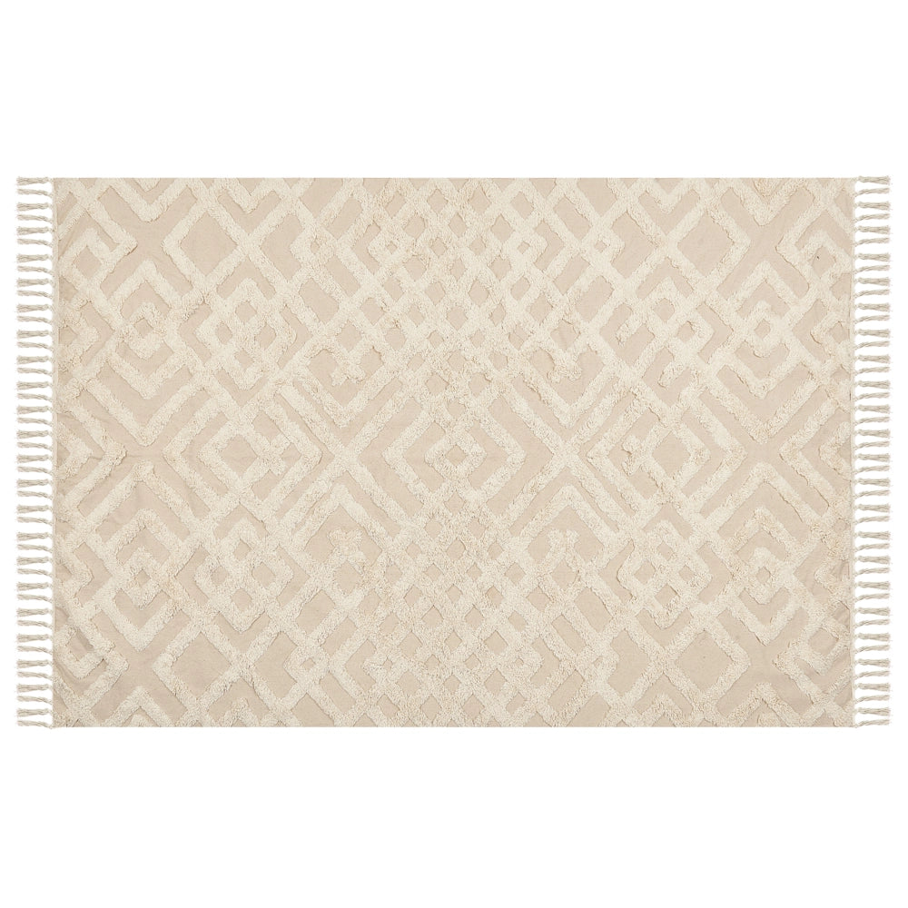 Tappeto in Cotone Beige 140 x 200 cm Minimalista Shaggy Trapuntato motivo Geometrico soggiorno camera da Letto