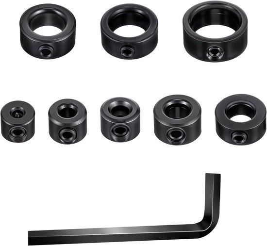 Set di forature per perforazione con testa di foratura HSS, set di 8 pezzi, diametri 3/4/5/6/8/10/12/16 mm, con chiave a stella e limitatore di profondità.