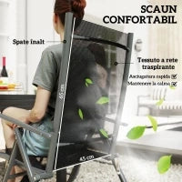 Set da Giardino 7 Pezzi con 6 Sedie Pieghevoli e Tavolo Allungabile, in Acciaio, Alluminio e Rete Grigio e Nero