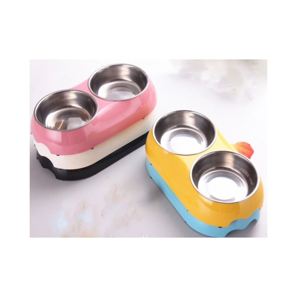Trade Shop - Ciotola 2 Vaschette Acciaio Plastica 23,5x11x4,5cm Per Cocker Cane Gatto Cibo -