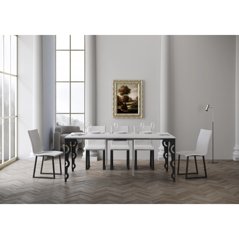 Consolle allungabile 90x40/196 cm Karamay Small Evolution telaio Antracite - Bianco Frassino