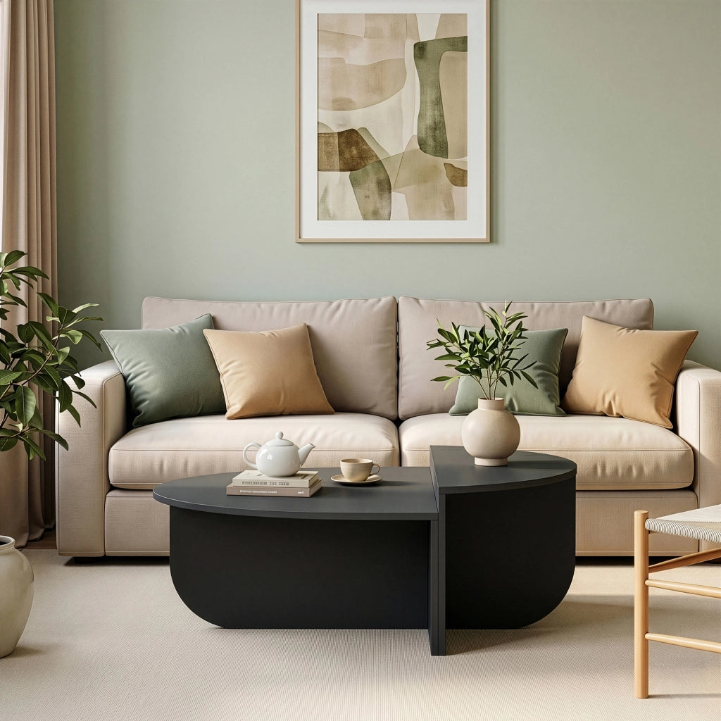 Tavolino Basso da Salotto Tondesdaslo con 2 Piani Semicircolari di Diverse Misure - Grigio Scuro [en.casa]