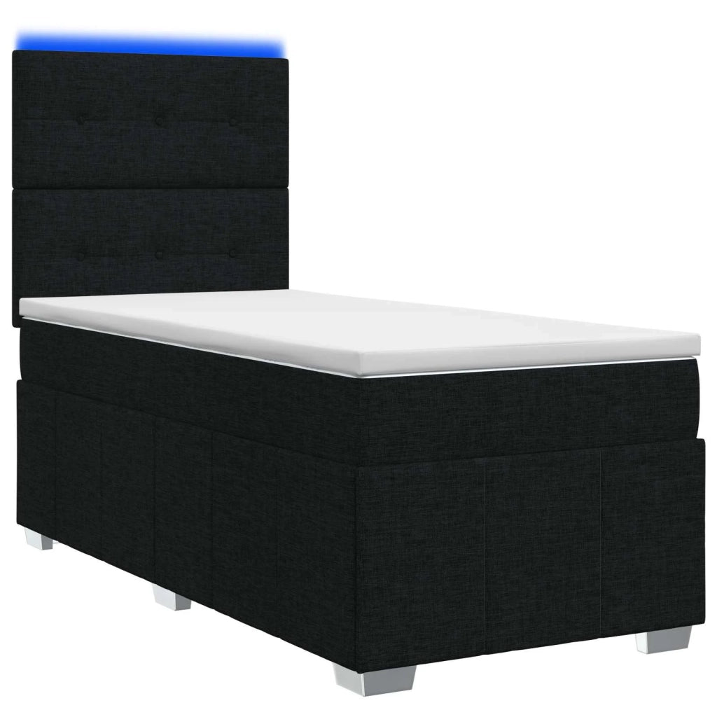 Letto Box Spring LED con Materasso Nero 100 x 200 cm Tessuto 3455537