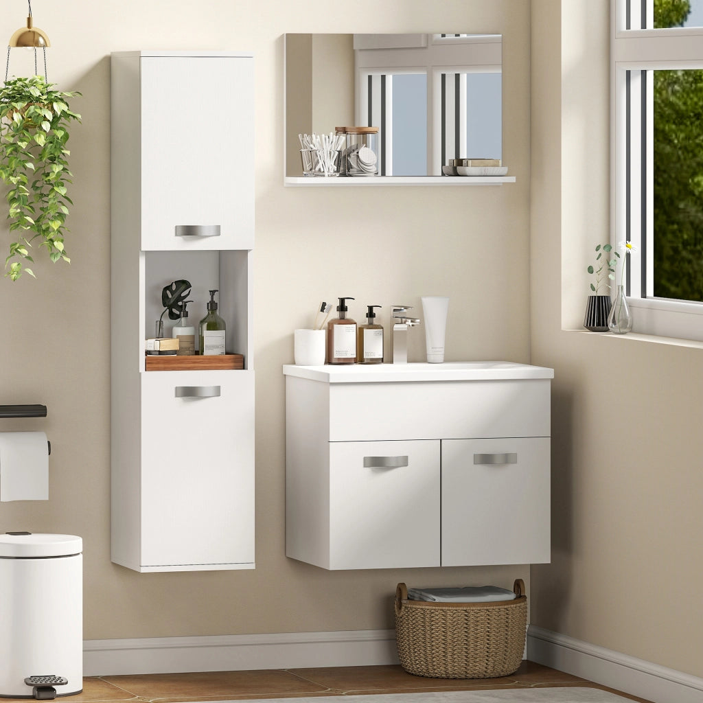 Set Bagno 4 Pezzi ¨C zephmum ¨C Bianco, Multistrato, Parete, Sottolavabo, Specchio