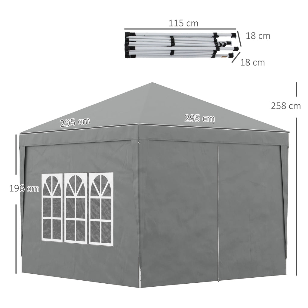 Gazebo da Esterno 3x3 m Pieghevole con 4 Pannelli Laterali, in Acciaio e Tessuto Oxford Grigio Chiaro
