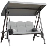 Dondolo da Giardino a 3 Posti con Tetto Regolabile, Cuscini e Vassoi, Poliestere, 116 x 206 x 183 cm, Grigio Chiaro