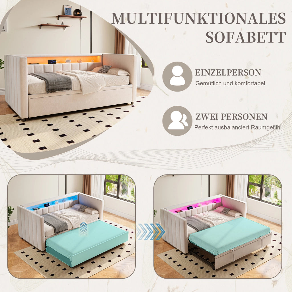 Divano letto con funzione letto estraibile velluto 90x190 cm
