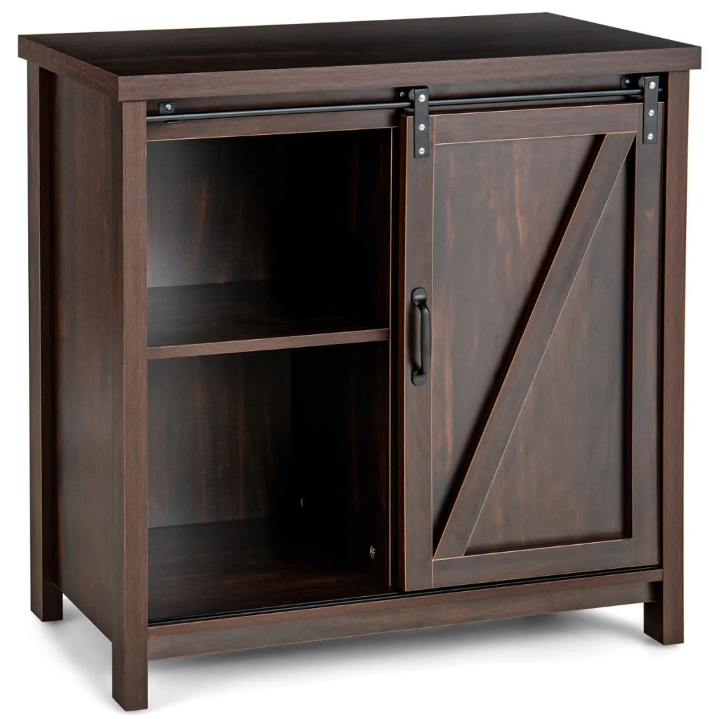 Credenza contenitore indipendente 80 x 40 x 82 cm con anta scorrevole a fienile stile rustico legno marrone 20_0010821