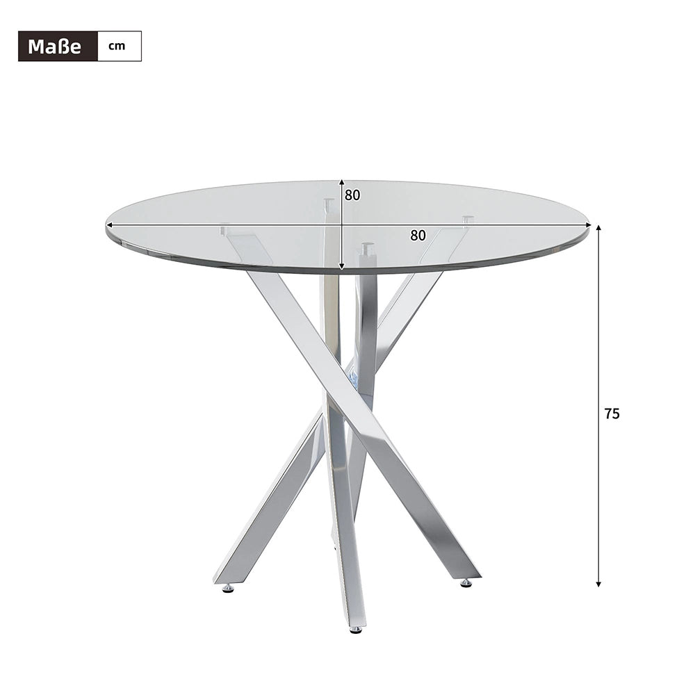 Set di tavolo e sedie - Xylo - 80x80x75cm - Vetro temperato, gambe argentate, sedie nere
