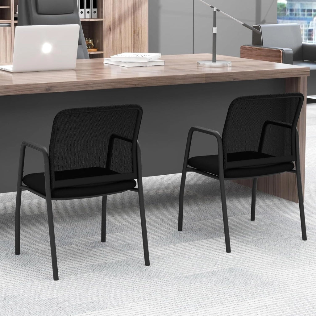 GAINTEX Set di Sedie per Sala Riunioni, con Schienale Ergonomico e Braccioli, Sedia da Conferenza in Rete, da Ufficio per Reception, Sedia per Sala Formazione, Nero