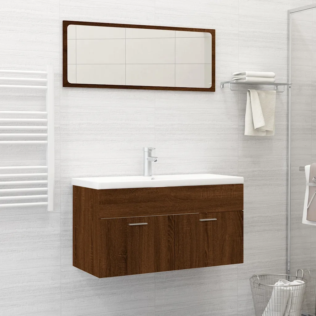 Set Mobili da Bagno 2 pz Rovere Marrone in Legno Multistratocod mxl 81302