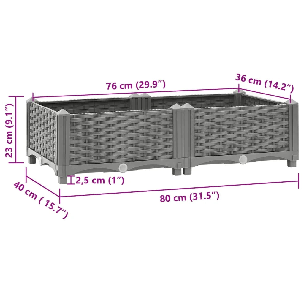 Fioriera rialzata per piante fiori terrazza giardino 80 x 40 x 23 cm polipropilene grigio 02_0039235