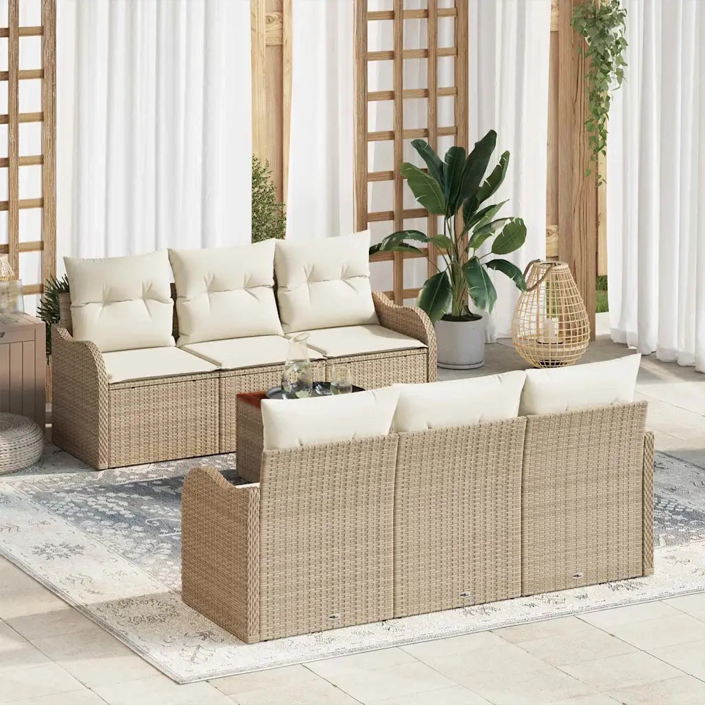 Set Divano da Giardino con cuscino 7 pcs Beige polyrattan