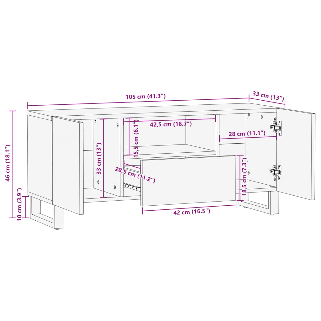 Mobile TV 105x33.5x46 cm Legno di Mango Massello